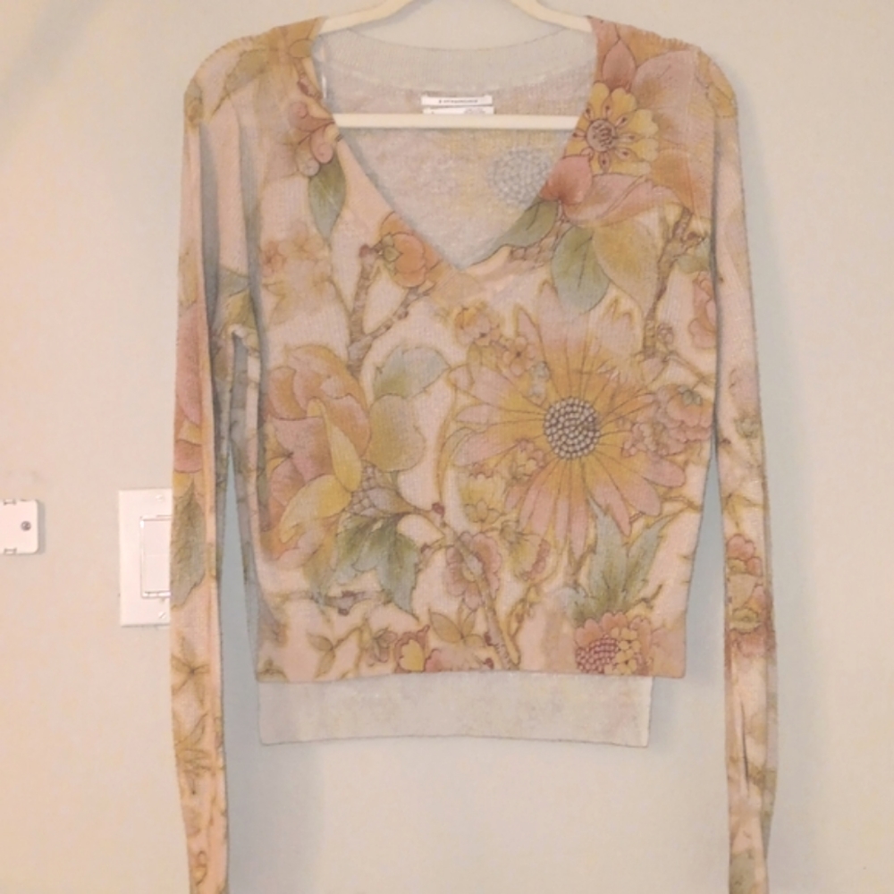 ANTHROPOLOGIE Women's Floral Print VNeck Knit Sweater